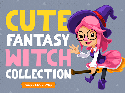 Cute Fantasy Set Witch cartoon character clipart cute design element fantasy girl illustration people vector witch