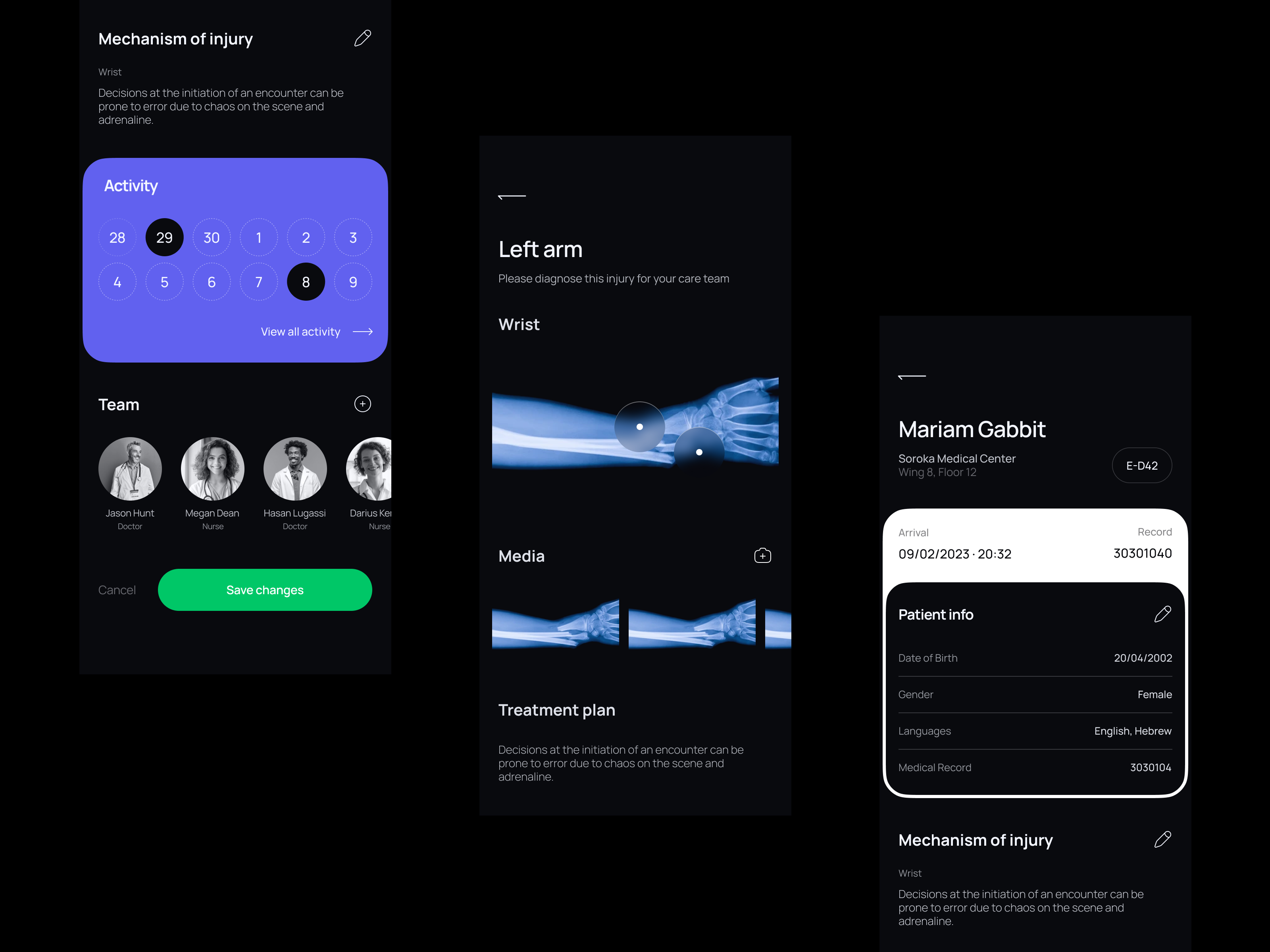 Patient Chart activity chart dark mode doctor injury ios medical app medicine medtech patient