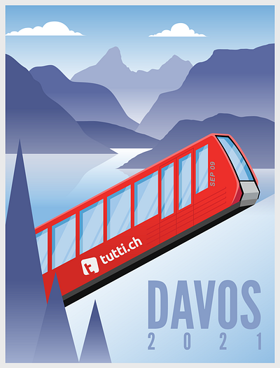 Tutti.ch Davos 2021 poster and t-shirt art davos mountains poster swiss train vector vintage