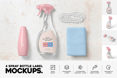 Spray Bottle Label Mockups bottle branding design graphic design gun label liquid logo mock mockup presentation scene showcase spray sticker up water