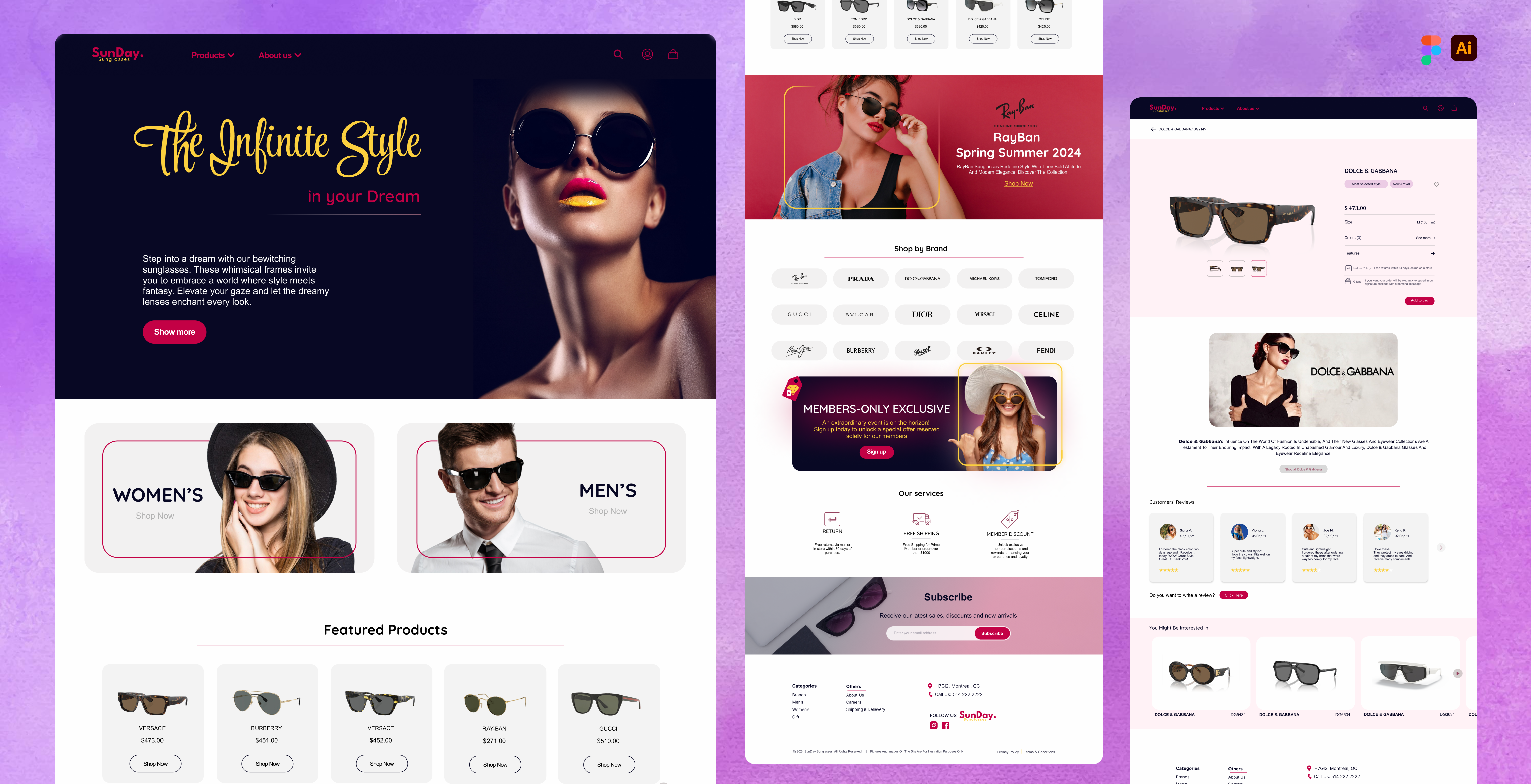 SunDay Sunglasses Website adobe illustrator figma ux web design