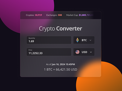 Crypto Converter Widget cryptocurrency cypto glass effect product design ui ui design ux ux design