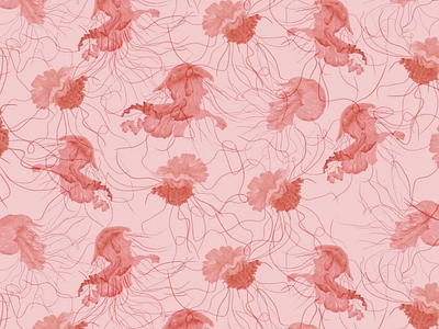 Coral Drift: Jellyfish Ballet aquatic nursery decor coastal chic wallpaper coral pink background elegant jellyfish motif ethereal jellyfish design jellyfish dance artwork jellyfish pattern design jellyfish tendrils graphic marine biology fabric design marine life wallpaper medusa illustration print nautical theme artwork ocean inspired home decor oceanic creatures textile pink marine pattern sea life seamless pattern soft pink ocean print tranquil sea life illustration underwater beauty pattern underwater jellyfish art