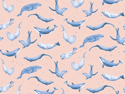 Aquatic Play: Marine Mammals in Motion aquatic animals wallpaper aquatic nursery wallpaper blue whale drawing childrens ocean illustration coastal animal motif marine biology art marine mammals pattern marine theme fabric design marine wildlife pattern nautical nursery decor ocean life textile design oceanic wildlife graphics pastel underwater scene playful sea creatures artwork playful whales and seals seal and whale fabric sealife pattern background underwater mammal print watercolor sea animals whales and seals illustration