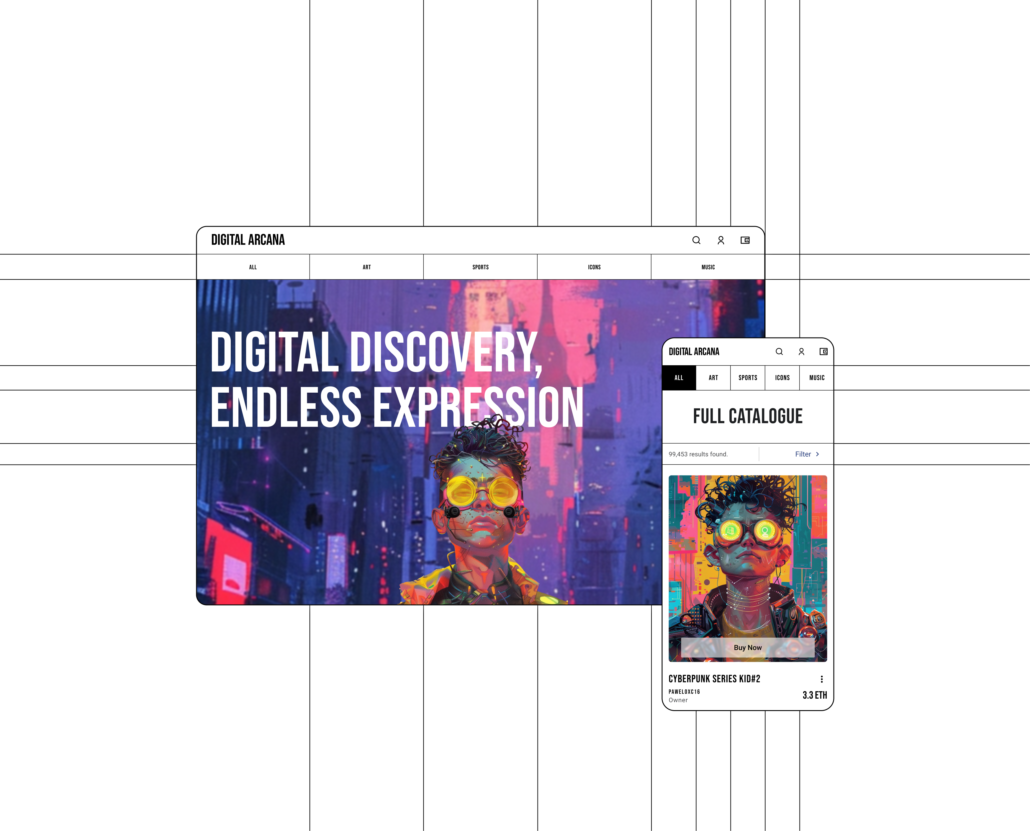 NFT Marketplace adaptative blackwhite blockchain bold brutalism cards e commerce marketplace minamlism nft ui web design web3 website