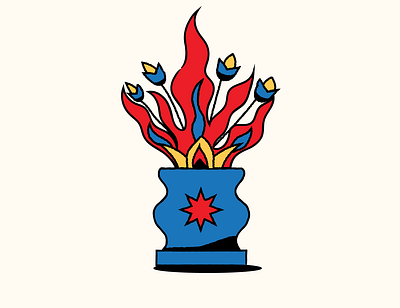 Fire blue color design fire flowers graphic design illustration plants star vase vector