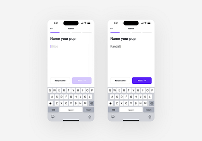 Pup Pup - Name your puppy branding clean design illustration interface logo minimal mobile onboarding purchase purple ui user interface ux