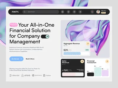 FINTY Financial Platform company digital elementor finacial finance header hero landing management money page payment platform saas software ui webflow website wordpress
