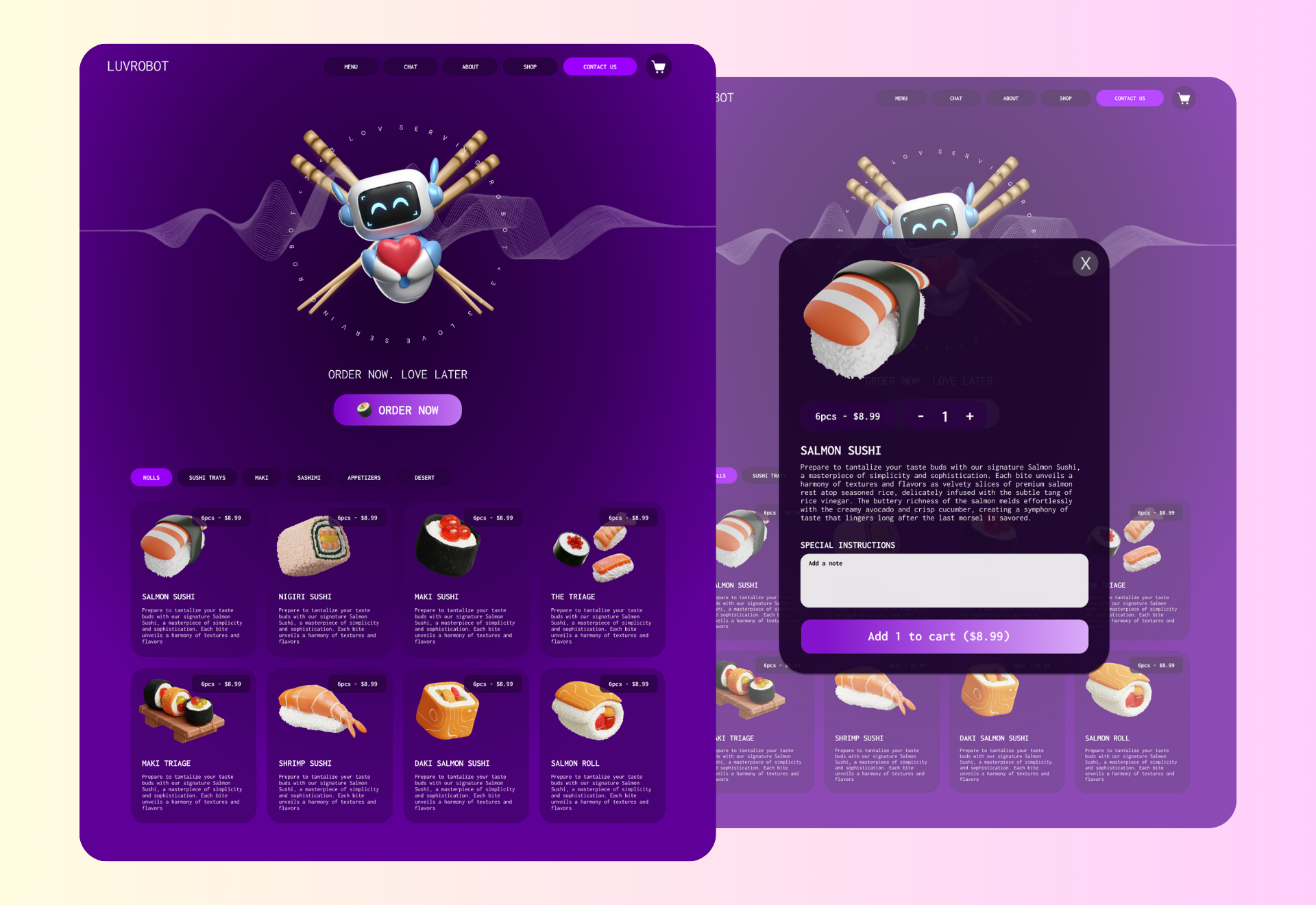 LUVROBOT SUSHI LANDING PAGE branding desing restaurant web design ui ui design uxui uxui design web design website design