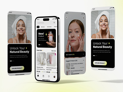 Skincare Mobile App beauty branding daily routine flash sale lotion marketplace minimalist mobile modern moisturizer oily product promotion skin barrier skin scent skincare skintific tips