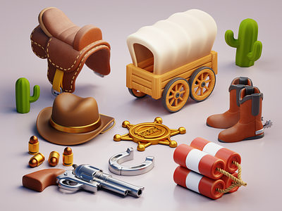 Wild West 3D Assets 3d 3d icon 3d illustration cowboy game assets illustration sheriff stylized wild west