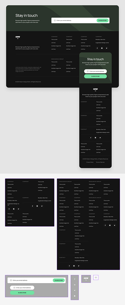 Website Footer UI from Component Collector card component design figma footer odw ui
