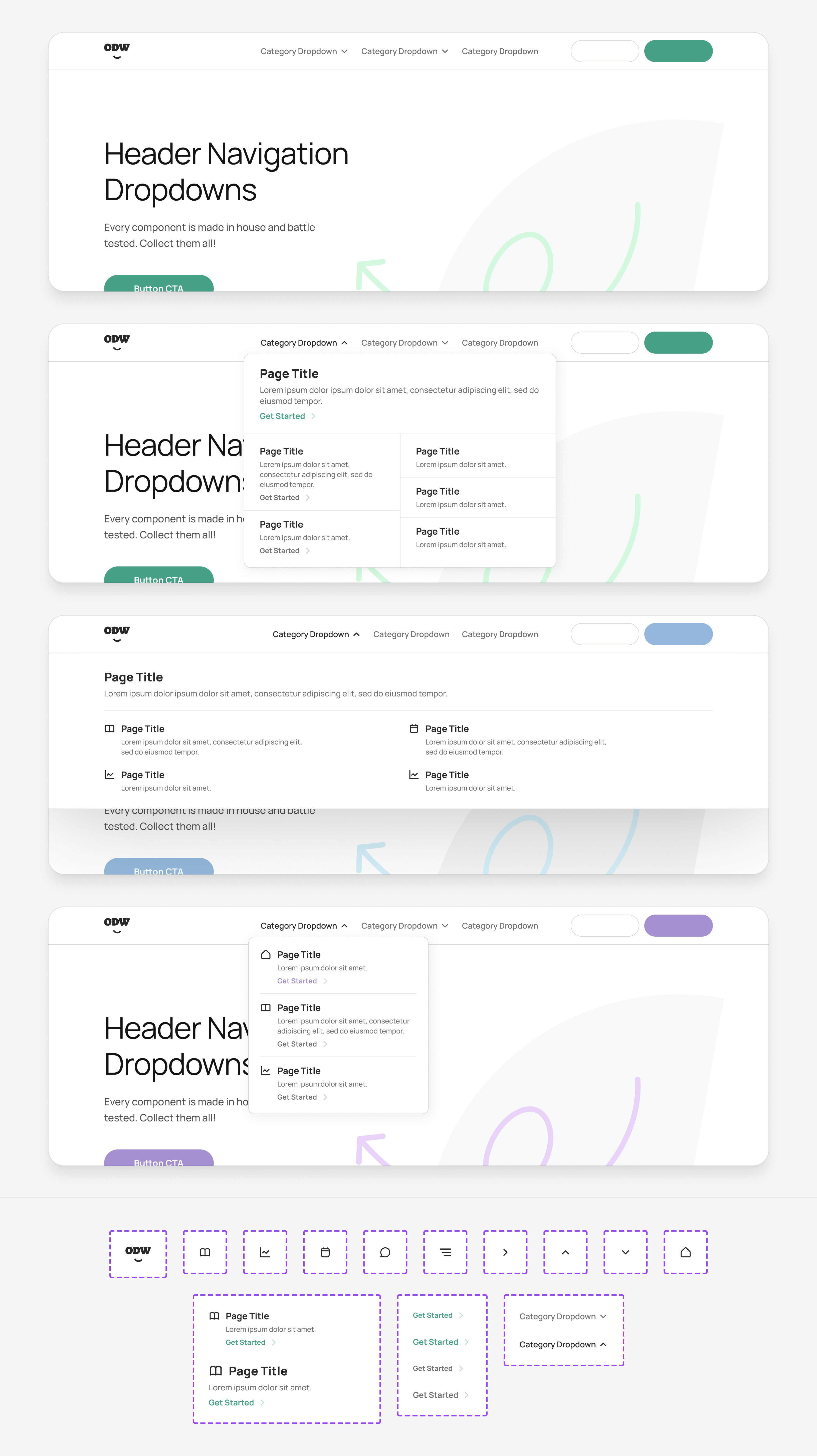 Header Navigation Dropdowns UI from Component Collector card component design figma header navigation odw ui