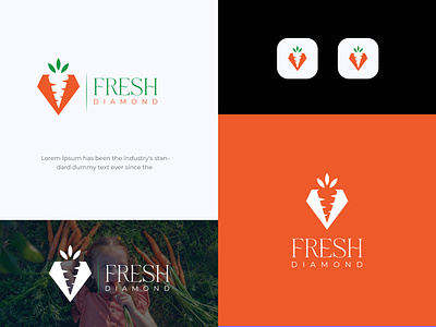 Fresh diamond logo. Carrot diamond logo. carrot diamond fashion food fresh fruit graphic design jewelry leaf logo design vegitable