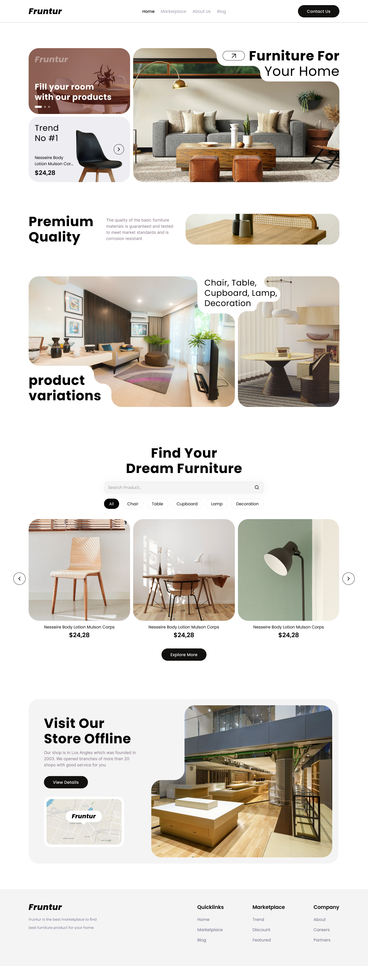 Furniture Landing Page aesthetic branding chair creative dashboard decoration design figma furniture home interior landing page layouting living room logo marketplace modern table ui work space