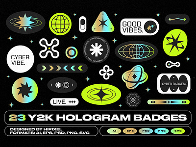 Y2K Hologram Badge Stickers 80s acid badge chromatic foil gradient holo hologram holography label metallic rainbow retro sticker y2k
