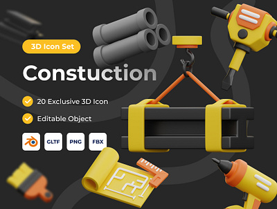 Construction 3D Icon Set 3d 3d icon 3d illustration 3d modeling 3d render asset cconstruction graphic design icon icon set industry stylized ui
