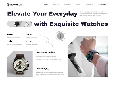 Evolve: Watch Landing Page Design branding classic watches design ecommerce figma landing page minimal modern product trendy ui ux watch home page watch landing page watches watchs web web design website website design