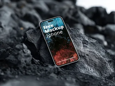 iPhone 15 - Free Mockup anagramdesign apple black rocks free free iphone mockup free mockup free template freebie freebies iphone 15 mockup nature psd smartphone mockup ui ux volcano