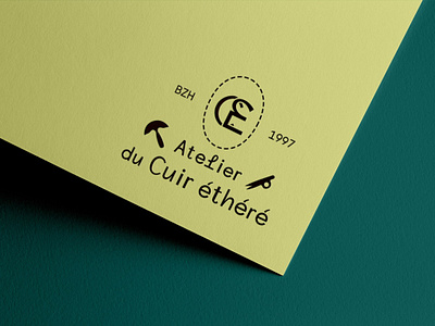 Branding Detail on Stationery for a Leather Workshop artisan branding design graphic design green leather lime logo mockup visual identity workshop