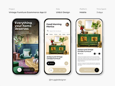 Vintage Furniture Ecommerce App UI 3d animation branding design graphic design illustration logo motion graphics ui vector