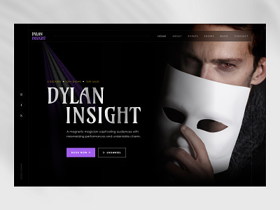 Dylan insight - Hero concept for Magician. creative darkmode entertainer landingpage magic magician modern uidesign uiux web webdesign website websitedesign