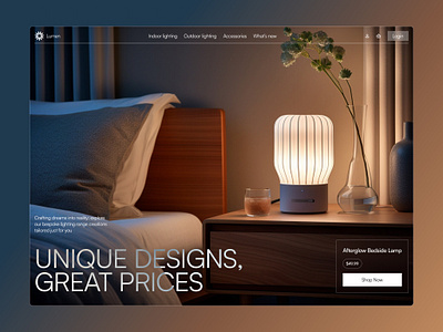 Home lighting website concept cover image dark theme ecommerce home page retail san serif ui design