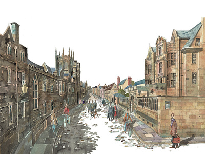 Merton College X Liam O'Farrell architecture buildings drawing reportage urban watercolor