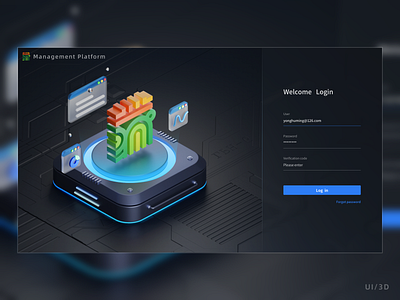 Login page 3d blender branding dark theme logo ui