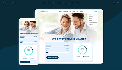 Financial Solutions Website blue calculator cards design finance financial grid image layout loan calculator modern responsive solution swiss ui user experience user interface users ux website