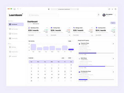 Learnloom - Online Course Dashboard dashboard design education knowledge learning lesson online course study ui