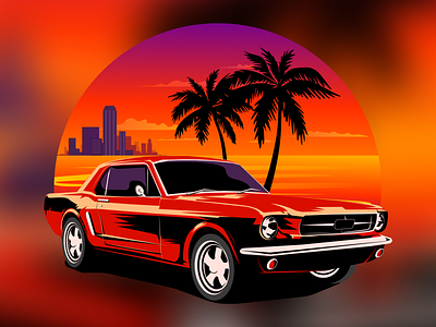 Ford Mustang 60s 70s 80s car car illustration car vector design expressive animator ford ford mustang graphic design illustration motion graphics mustang retro synthwave vector vector car vector illustration