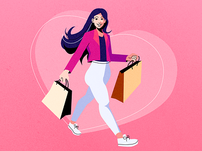 Happy shopping character character design design girl girl shopping graphic design happy illustration shop shopping vector vector girl vector illustration woman