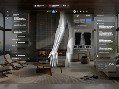 VR/AR Patient Health Monitor 3d body animation apple vision pro charts dailyui dashboard design digital agency graphic design graphs healthcare interaction interface minimal motion graphics patient chat patient dashboard ui user interface