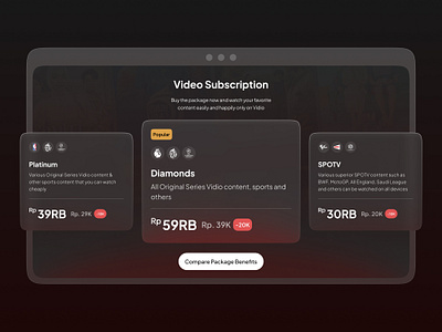 Video Subscription Paywall - Vidio Design Concept 🍿🎥 dark mode figma glassmorphism movie paywall product design red saas software startup subscription uiux web design website