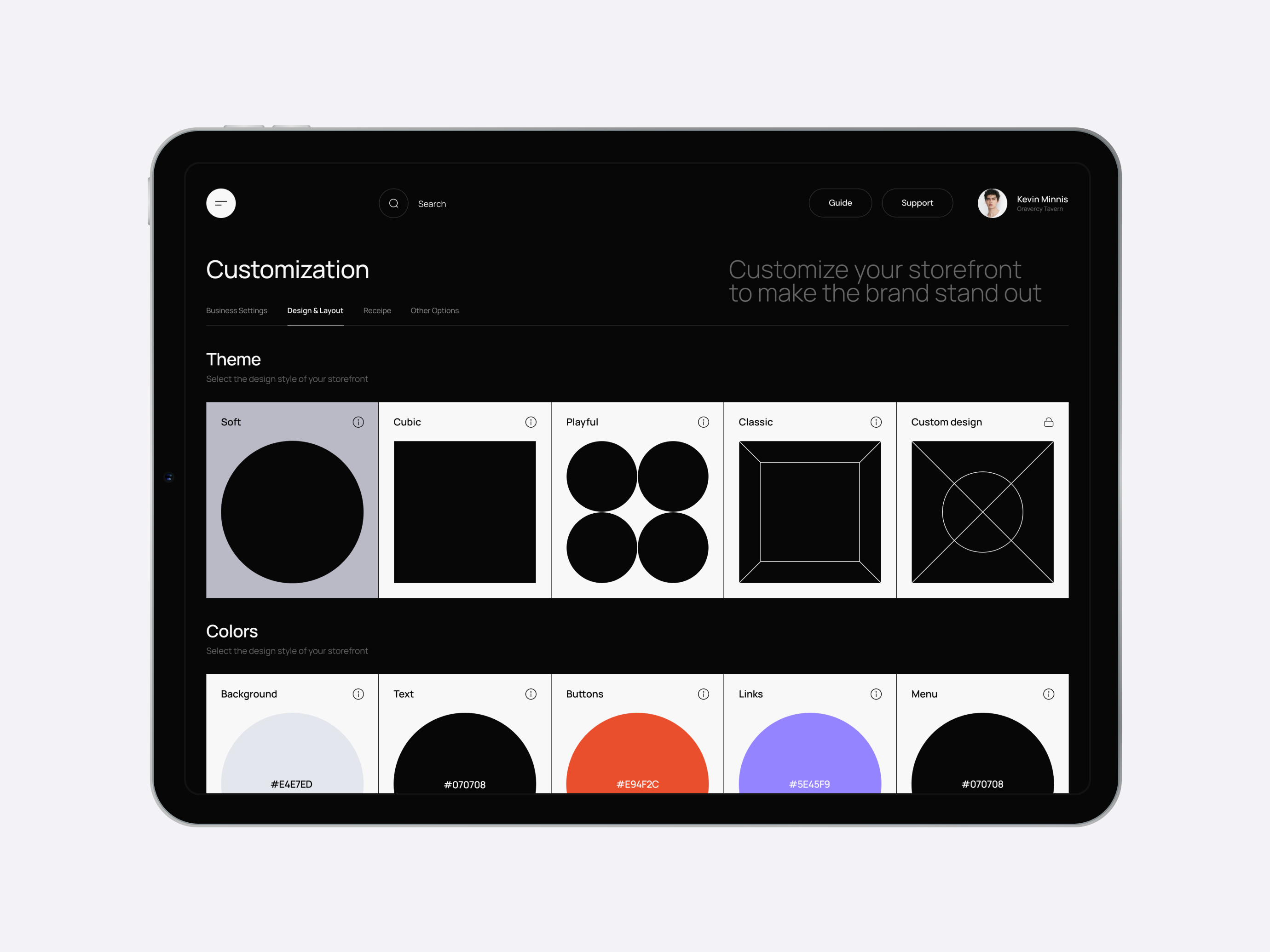 OrdrDirect CMS for Draewil cms colors crm customization ios ipad layout options settings theme typography