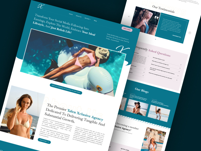 Onlyfans Agency website Design | Landing Page Design figma graphic design landing page design onlyfans onlyfans agency onlyfans agency website onlyfans agency website design onlyfans development onlyfans marketing agency onlyfans modeling website uiux website design