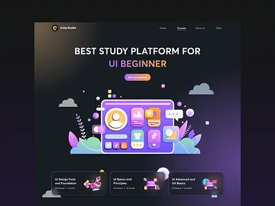 Education website - 3D gradient style 3d dark darkmode design education flat float gradient graphic design illustration learn logo minimal minimalism study ui vector web website