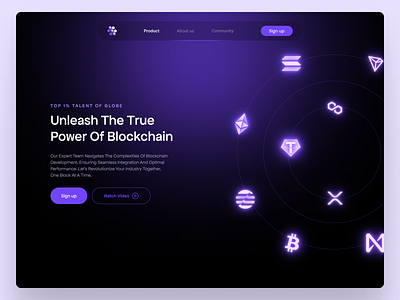 Blockchain Landing Page banner bitcoin blockchain dark glow hero hero section landing landing page nft technology trending ui website