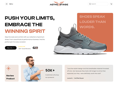 Aetherstride: Shoes Landing Page Design branding design figma footwear footwear landing page landing page shoes shoes landing page shoes web design shoes website shoes website design ui ux web web deisgn website