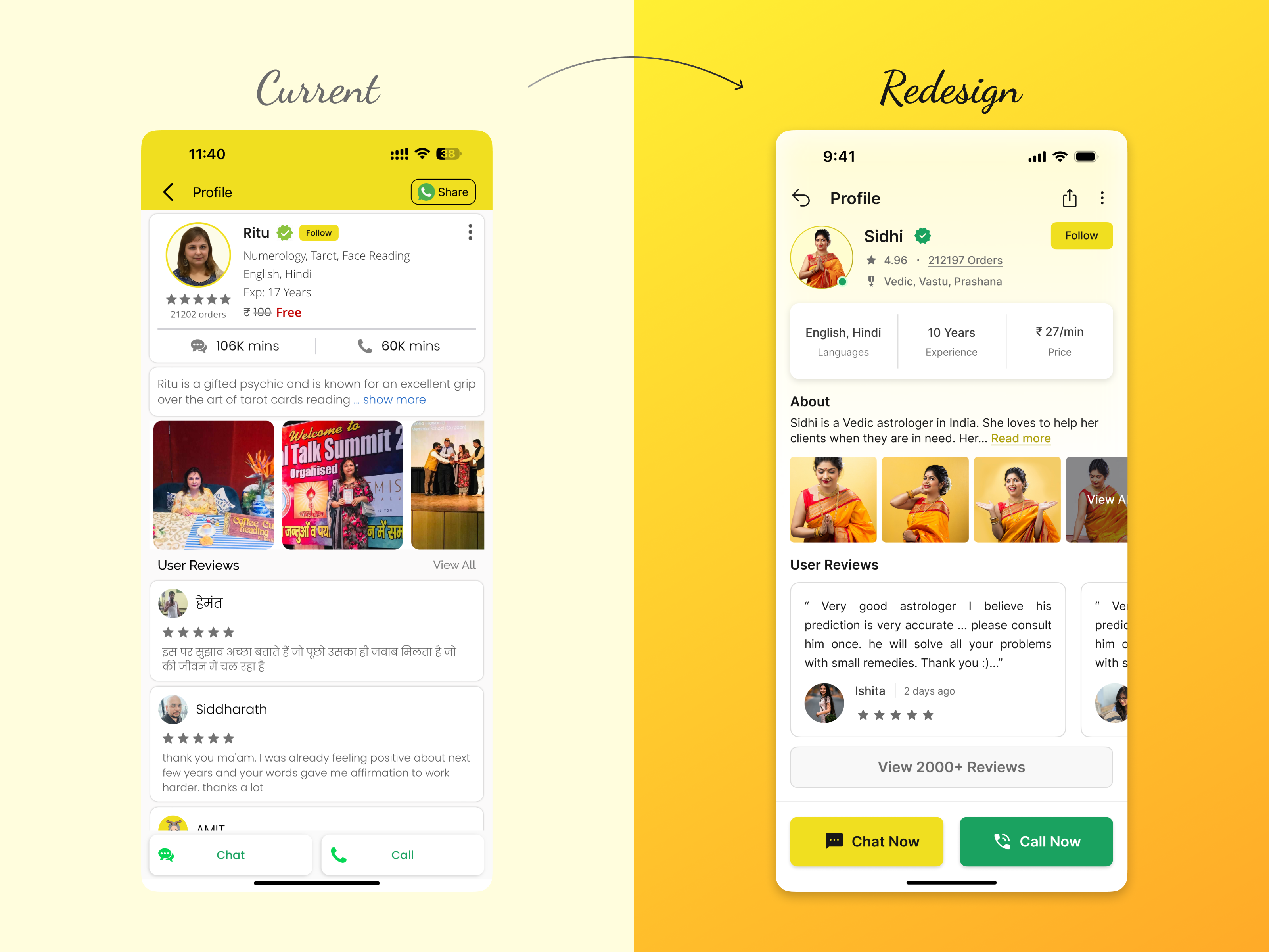 AstroTalk: Reimagining the Astrologer Profile Screen appdesign astrology astrotalk design horoscope mobile product redesign ui uiux userexperience ux