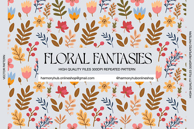 FLORAL FANTASIES PATTERN floral graphic design illustration mockups pattern repeated pattern textile wallpaper