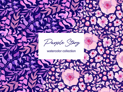 Purple Story. Watercolor Collection. botanical pattern fabric pattern floral background floral pattern pattern design purple pattern seamless pattern spring pattern textil pattern trendy pattern watercolor pattern