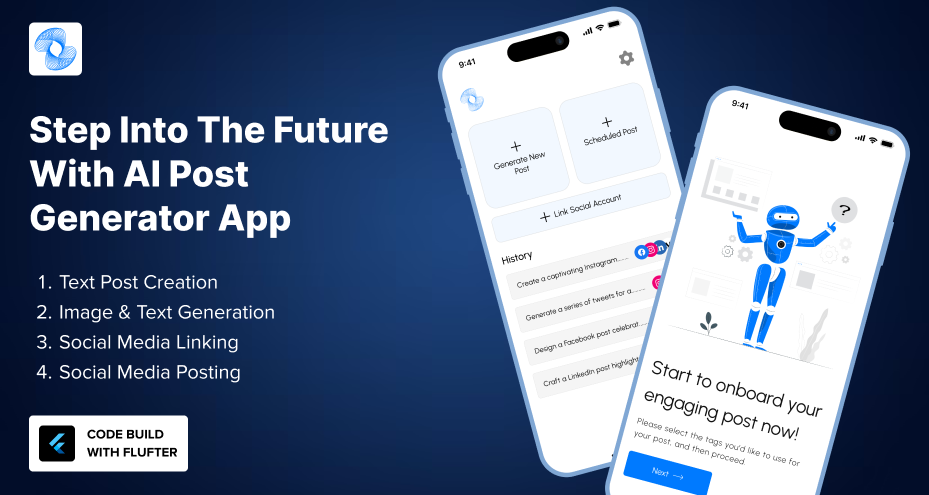 AI Post Generator Flutter Mobile App ai image generator ai post generator flutter app android artificial frontend flutter app image generator instagram post maker app ios mobile app mobile flutter app post generator app