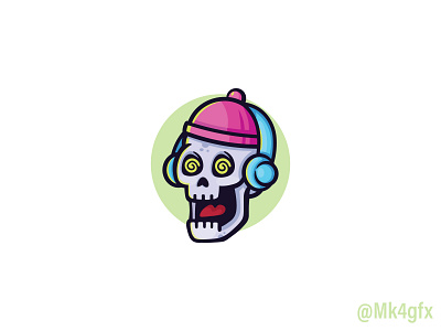 Hipster Skull Logo (for sale) beanie branding colorful crazy design fun headphone hipster illustration logo logo 2d logos modern skeleton skull