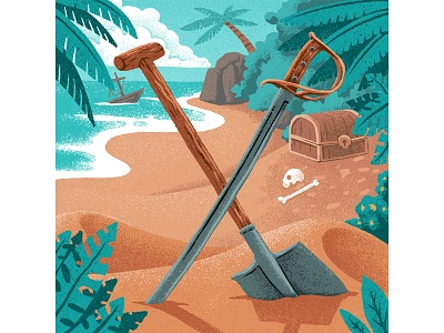 X marks the spot 36daysoftype bay beach cloud digitalillustration illustration island leaf muti palmtree pirate sand skull treasure wacomart x