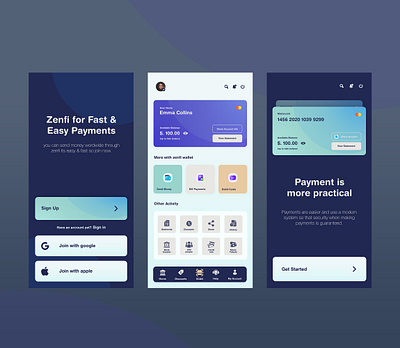 Zenfi Wallet android app ui app ui digital gigital wallet mobile uiux money transfer ui ux wallet wallet app