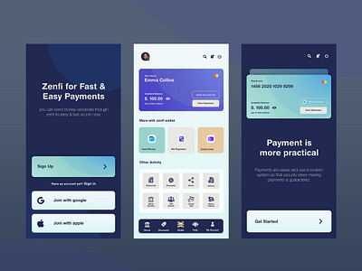 Zenfi Wallet android app ui app ui digital gigital wallet mobile uiux money transfer ui ux wallet wallet app