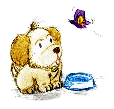 A Little Puppy & Purple Butterfly