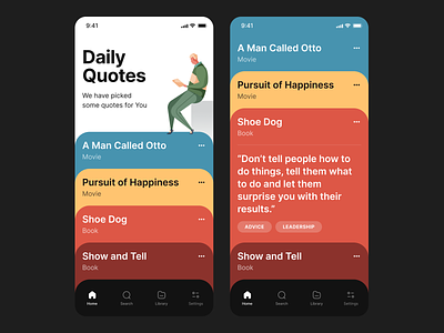 #Exploration - Quotes App android app clean colors design illustrations ios iphone mobile quotes responsive retro typography ui ux vintage whitespace